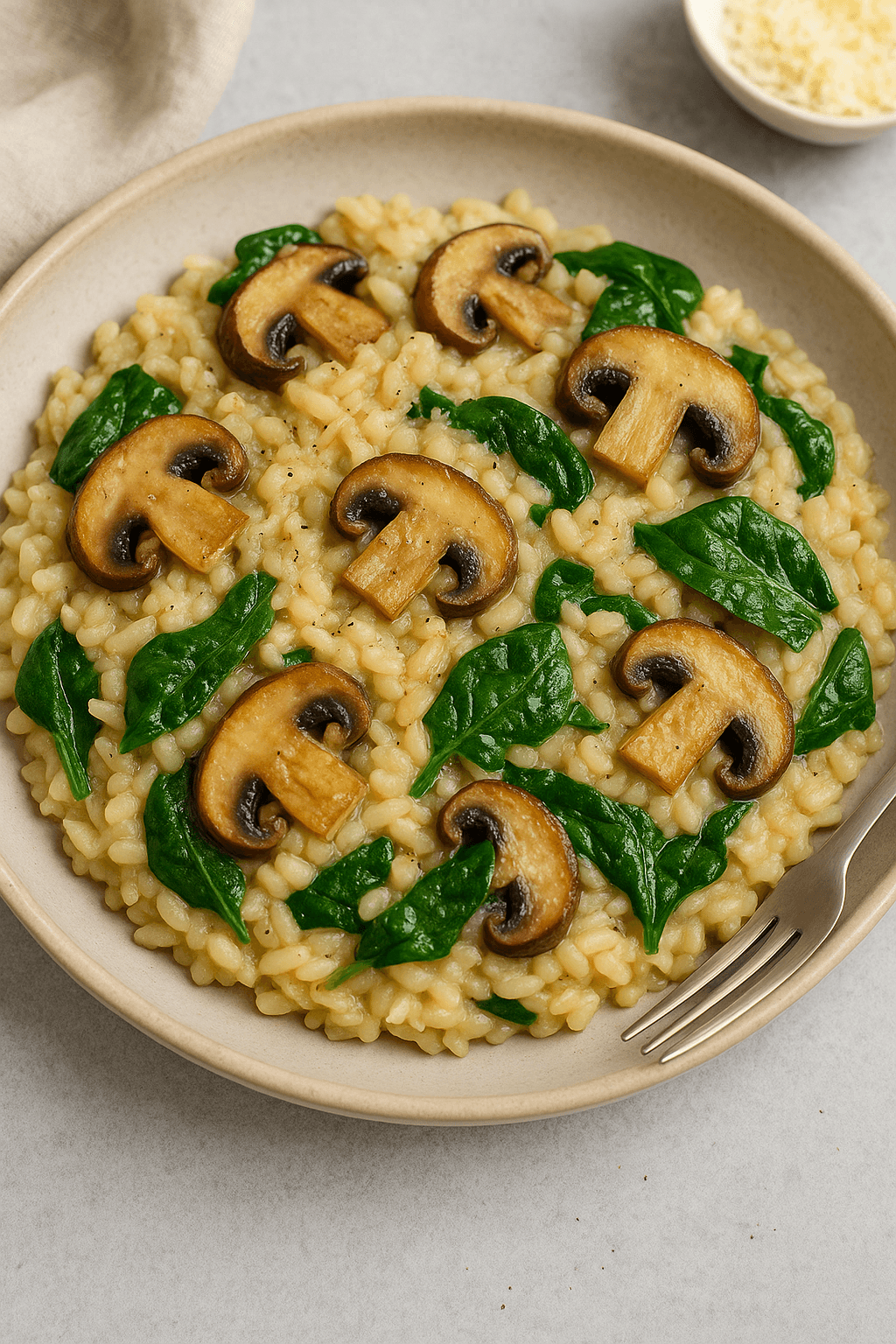 Mushroom & Spinach Risotto (No Cream)