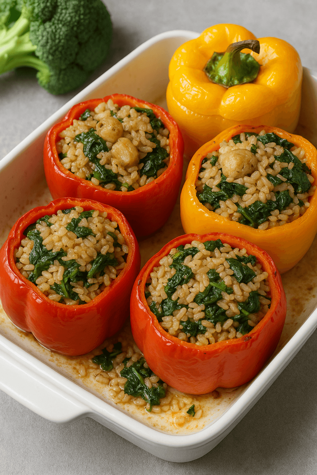 Stuffed Bell Peppers with Brown Rice and Spinach